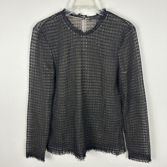 Alexander Wang Black Mesh Long Sleeve Crew Neck Top M - Picture 1 of 4